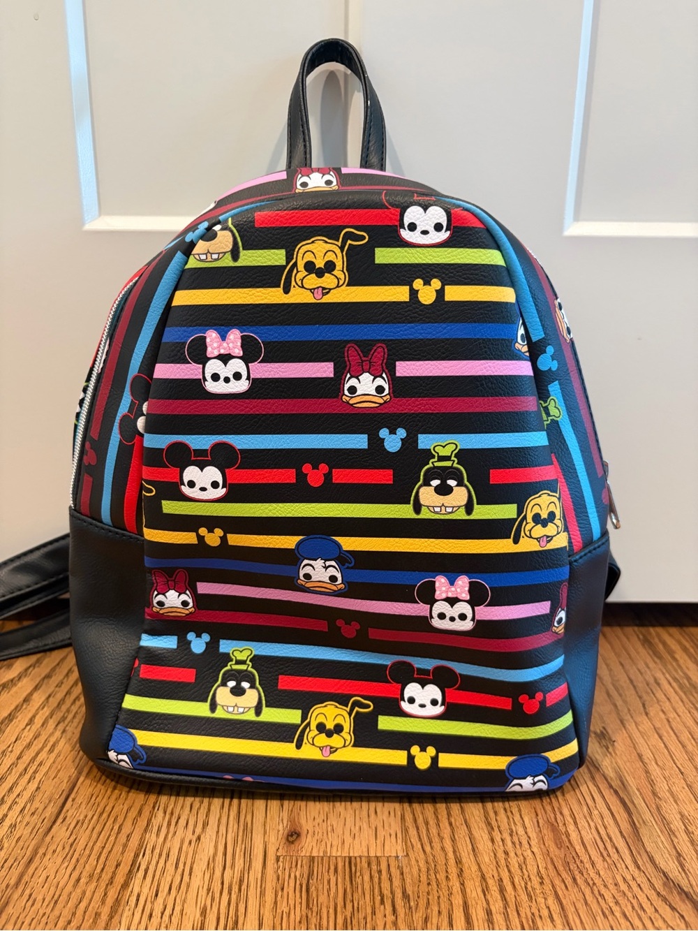 Disney Black Rainbow Stripe Character Mini Backpack